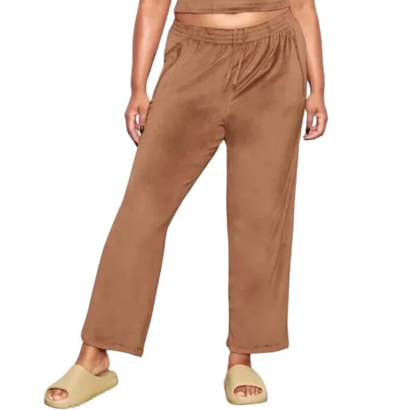 Skims Velour Track Pants Wide Leg Pull On Sienna Brown Women XL - Picture 1 of 8